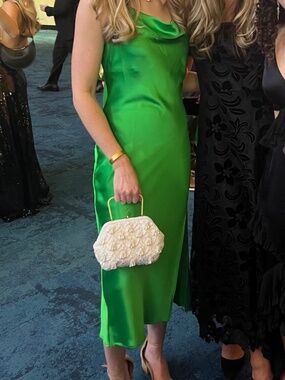 Renee C. Emerald Green Satin Cowl Slip Maxi Dress